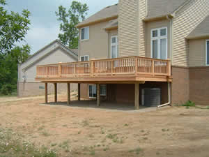 wood deck on support columns
